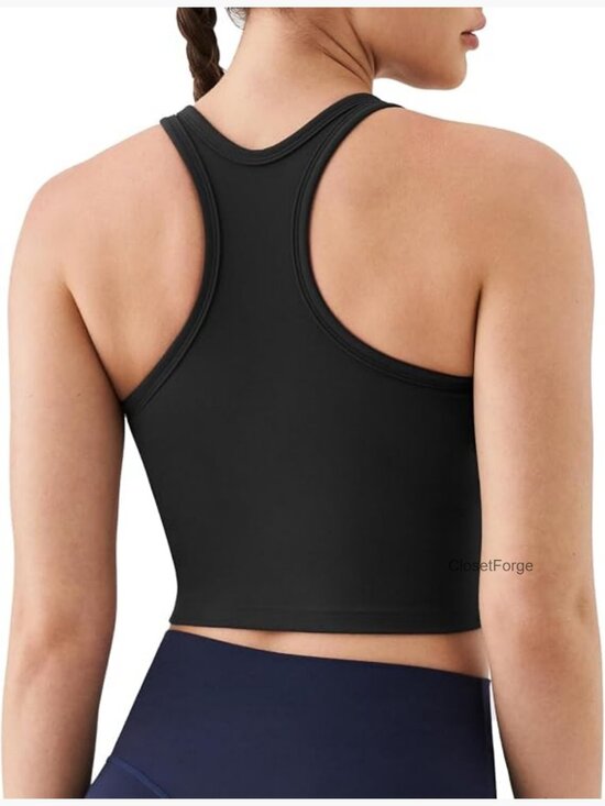 Other - Racerback Crop Tank Top with Built-in Padding - Longline Sports Bra for Workout